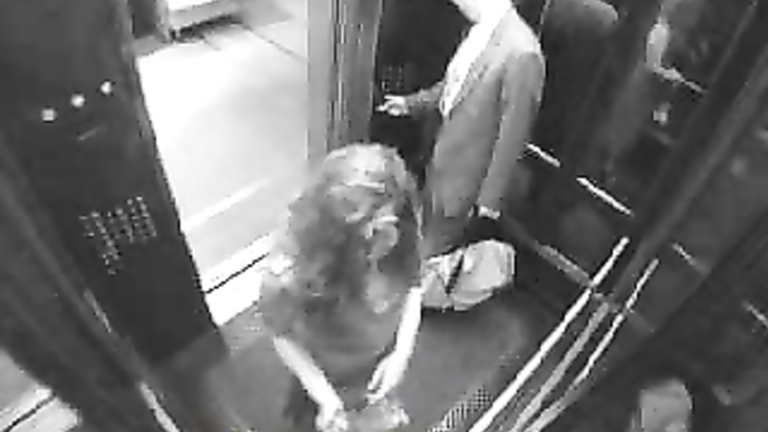 Public doggystyle fucking on elevator security camera