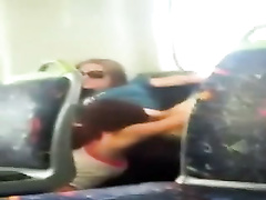 Lesbian pussy licking on the train