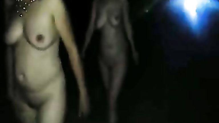 Nude British ladies walk down the street at night