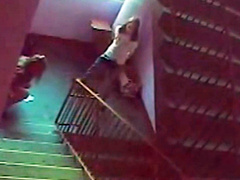 College girls piss on the stairs in security cam footage