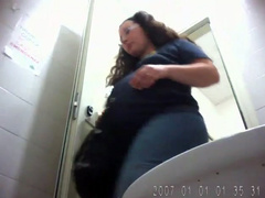 Bathroom spycam video with pregnant woman pissing