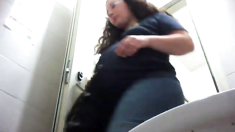 Bathroom spycam video with pregnant woman pissing