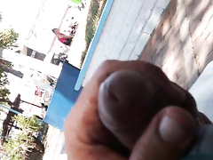 Strange woman sees him stroking his penis in public