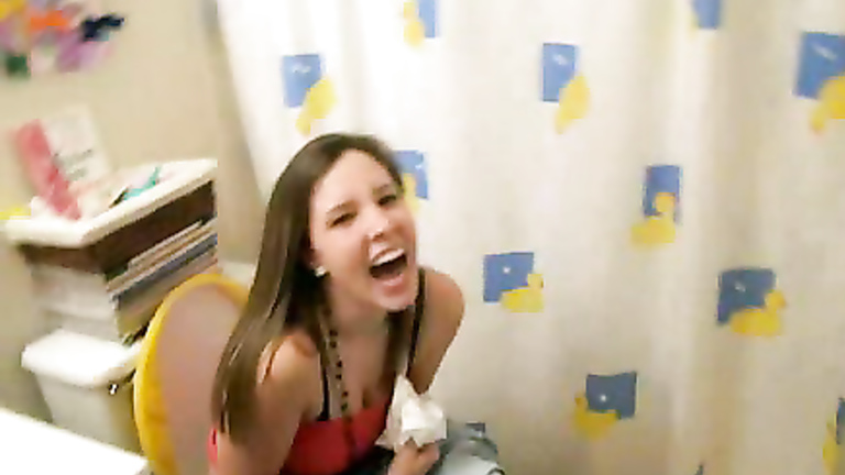 Three friends make selfshot video in the bathroom