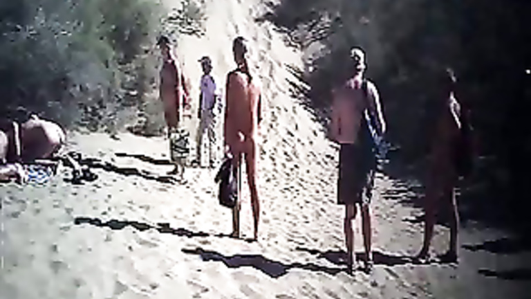 swingers on beach with watchers