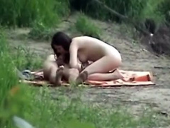 Voyeur blowjob and cock ride outdoors
