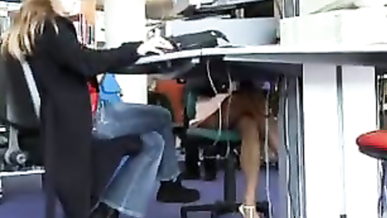 Under the desk upskirt at computer lab voyeurstyle