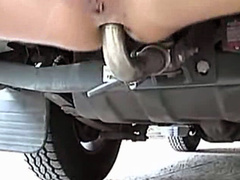 Kinky woman rides a trailer hitch with her anus