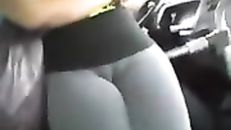 Curvaceous doxys pussy is imprinted on her grey pants voyeurstyle image photo