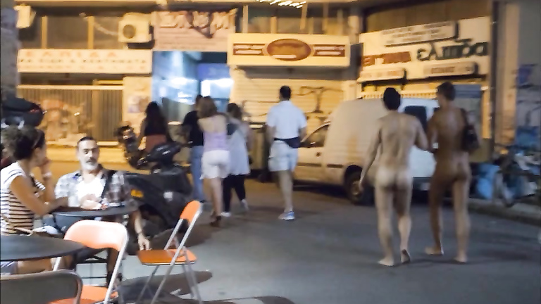 I enjoyed walking around the town with my friend completely naked