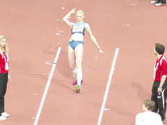 Russian sportswoman enters a long jump competition