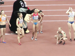 Athletic women warm up before a long race