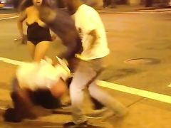 Crazy street fight with some naked boobs
