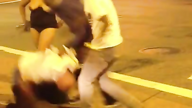 Crazy street fight with some naked boobs