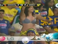 Curvy fangirl shows off her boobs on the football match