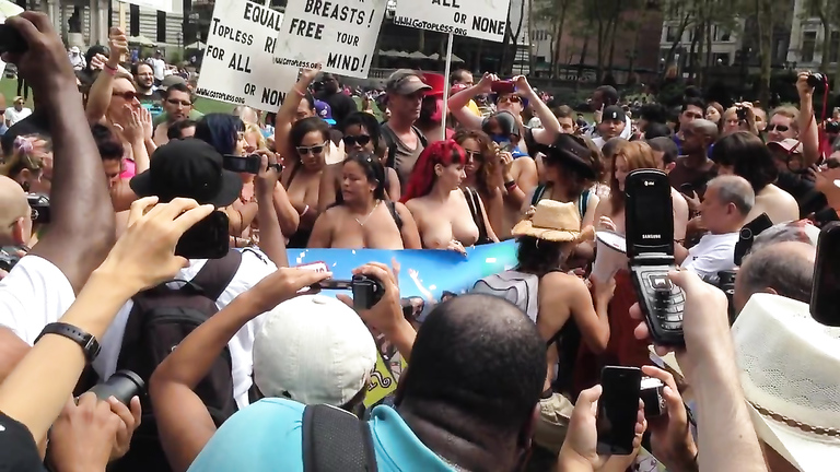 Busty American women doing the nude protest for equality