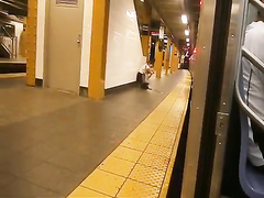 Sleepy damsel makes a giant puddle in the subway