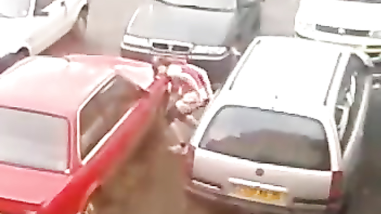 Intriguing fast runner takes a slash between two cars