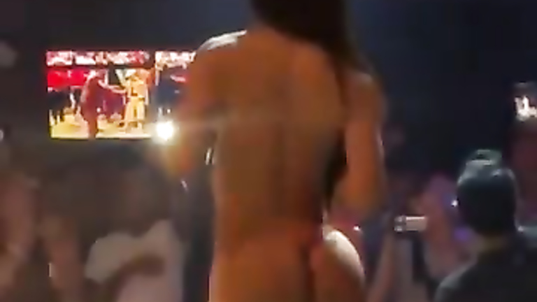 Sexy bombshell with big butt appears in just her panties on the stage