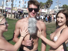 Nasty student grabs the tits of the Californian babes