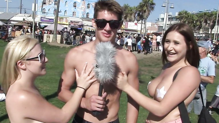 Nasty student grabs the tits of the Californian babes
