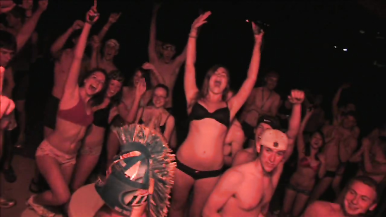 Bunch of students have a great time at an underwear party