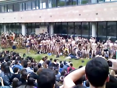 Naked students dancing to the music