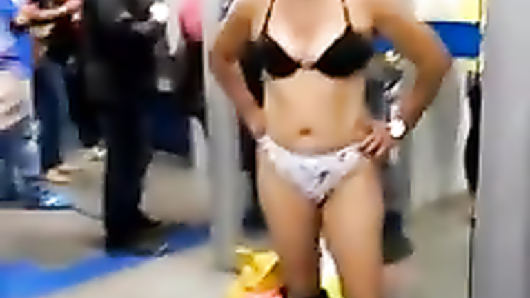 Angry Brazilian senorita protesting in her underwear