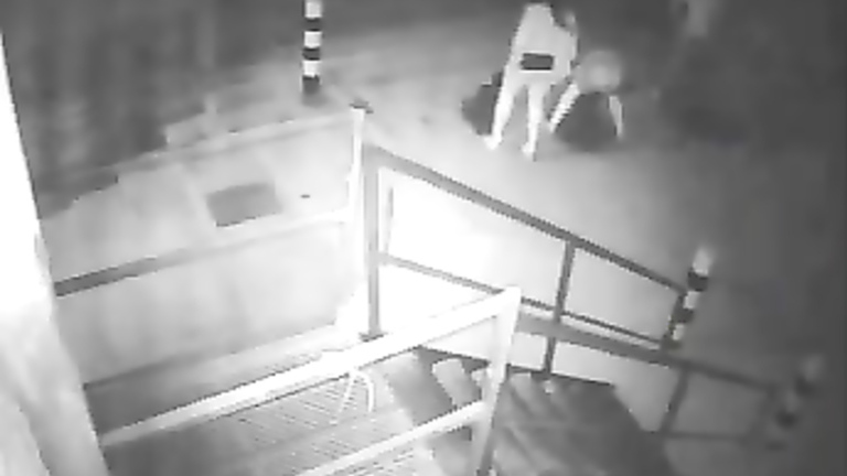 Two drunk girls get caught on security cam pissing really hard