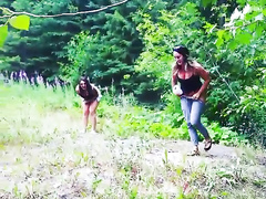 Chicks caught urinating in the wilderness