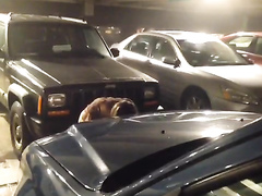 Desperate chick urinates at the underground parking lot