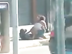 Black guy bangs a Brazilian prostitute on the middle of a sidewalk
