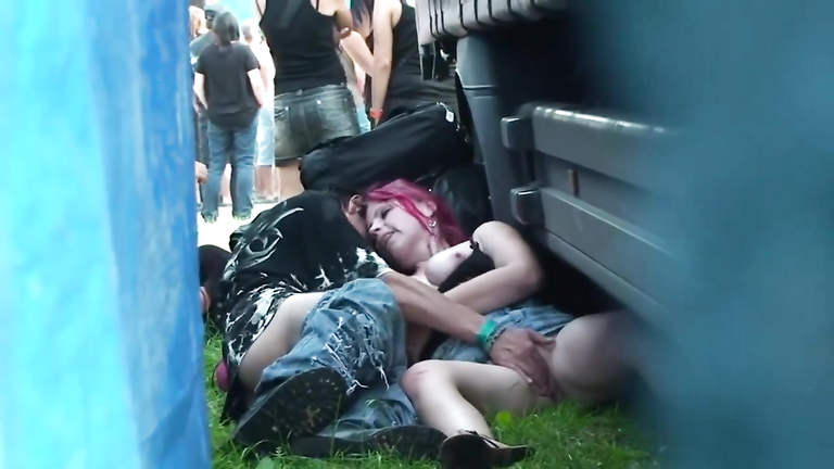 Drunk punks caught copulating outdoors behind two trucks