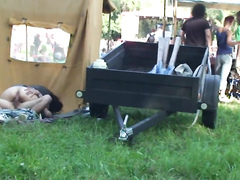 Horny fans copulating really hard during an outdoor rock festival