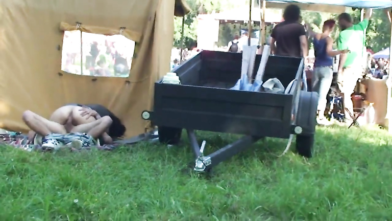 Horny fans copulating really hard during an outdoor rock festival