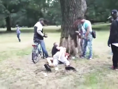 Wasted brunette bitch gets banged in the city park