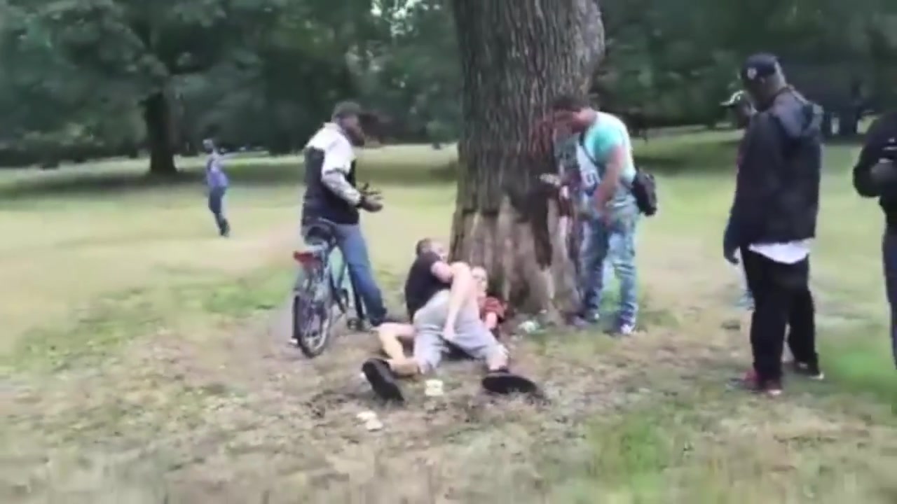 Wasted brunette bitch gets banged in the city park voyeurstyle