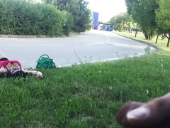 I jerk off on a wasted girl relaxing by the road