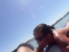 Desirable GF wearing sunglasses gives head in the lake