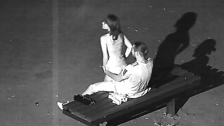 Voyeur tapes a black girl couple having sex on bench in the park