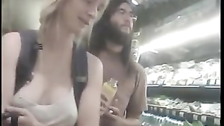 Public Floppy Tits - Amateur blonde with large saggy tits filmed with no bra on ...