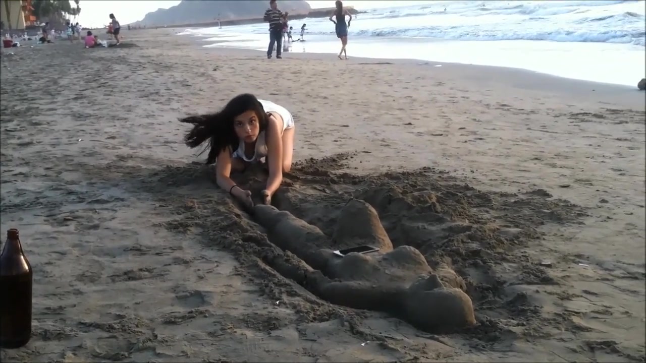 Sexy young brunette gets jizzed at the beach by stranger voyeurstyle