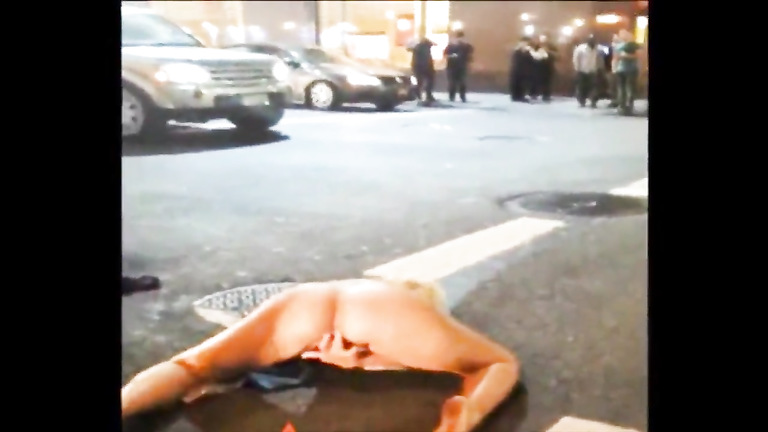 Naked drunk woman in the street voyeurstyle image