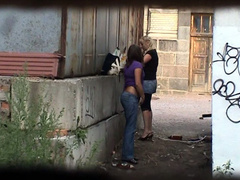 Two Ukrainian girls caught peeing outdoors