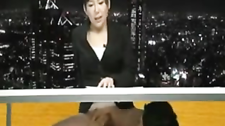 Japanese newsgirl gets her pussy eaten on air