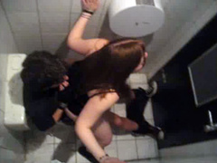 Young slut in a skirt rides wiener in the college toilet
