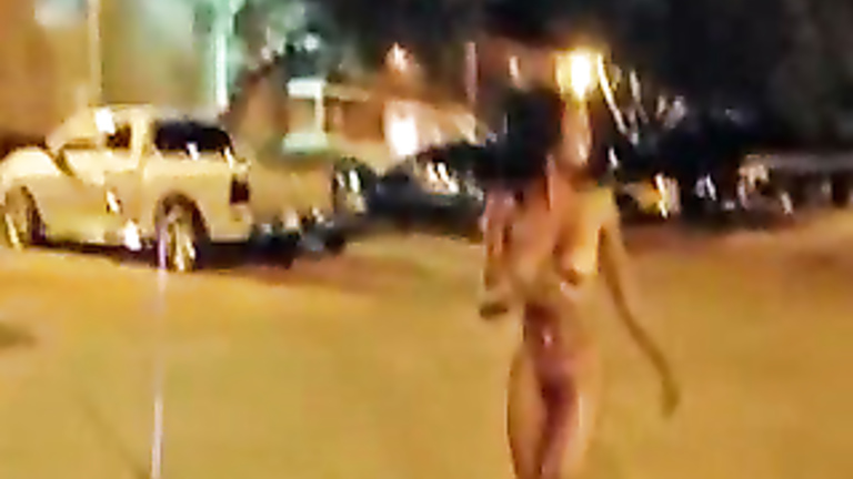 Black girl walks naked through the neighborhood voyeurstyle