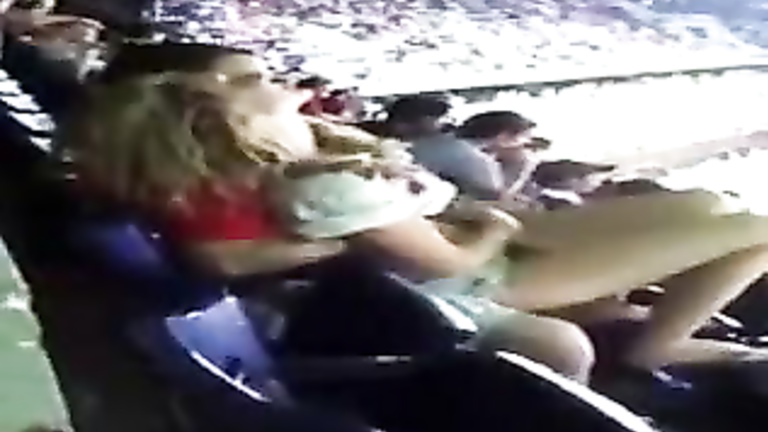 Girlfriend fingered at the ball game by her man