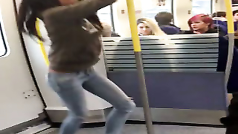 Wild teen girl pees on the train platform