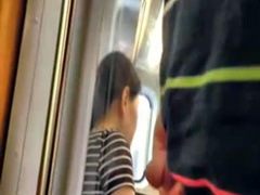 Stroking his small penis on the train